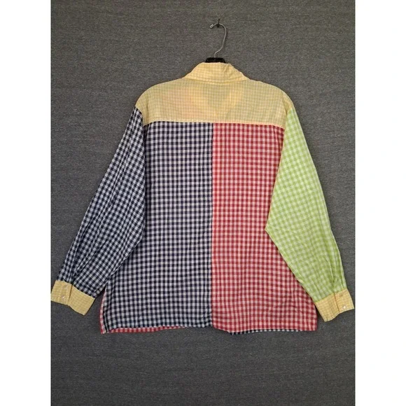 VTG Womens Shirt 2XL Multi Patchwork Gingham Plaid Button Up Lightweight - Picture 5 of 7